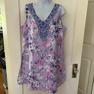 Lilly Pulitzer Ronnie Romper Dress Purple V-Neck Floral Sleeveless Sz 14
